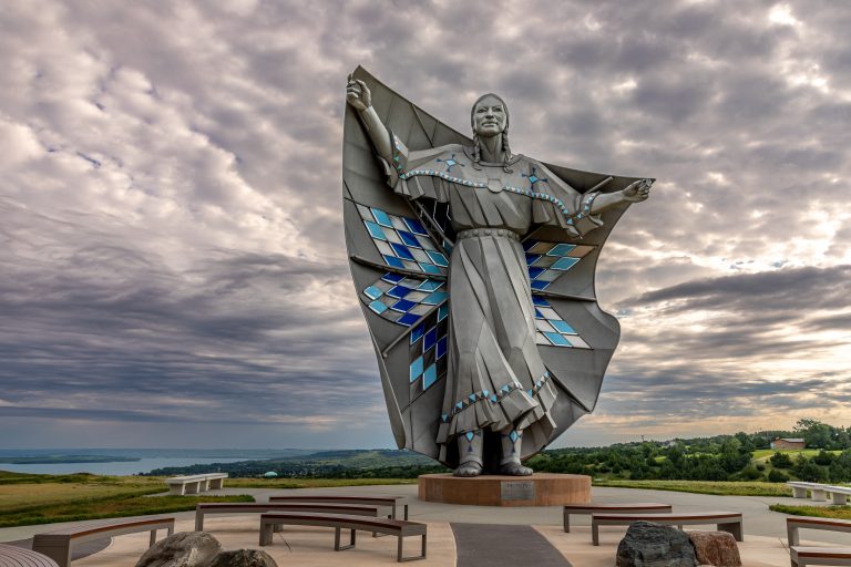 Historic Dignity of Earth and Sky Native American Tribute Sculpture in Chamberlain South Dakota
