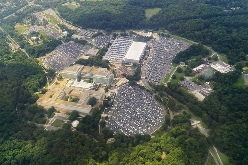 FILE - The Central Intelligence Agency (CIA) Headquarters, is seen from a commercial airliner as it files over the CIA campus in Langley, Va., July 24, 2023. (AP Photo/Pablo Martinez Monsivais, File)