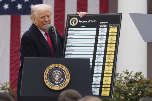 FILE - President Donald Trump speaks during an event to announce new tariffs in the Rose Garden at the White House on April 2, 2025, in Washington. (AP Photo/Mark Schiefelbein, File)