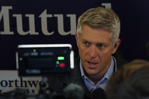 Mike Elias, executive vice president and general manager for the Baltimore Orioles, speaks to the media before a baseball game against the Milwaukee Brewers, Tuesday, May 20, 2025, in Milwaukee. (AP Photo/Aaron Gash)