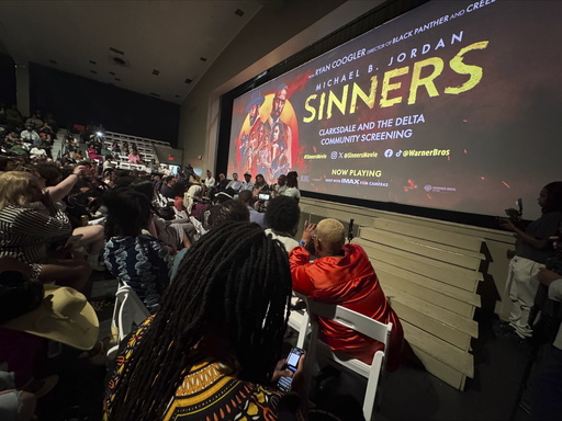 Director Ryan Coogler sits with a panel for a Q-and-A after a screening of Sinners in Clarksdale, Mississippi on Thursday, May 29, 2025. (AP Photo/Sophie Bates)