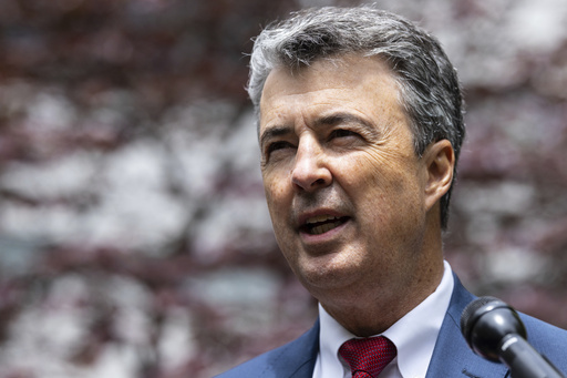 FILE - Alabama Attorney General Steve Marshall speaks at a press conference across the street from the Manhattan criminal court on May 13, 2024, in New York. (AP Photo/Stefan Jeremiah, File)