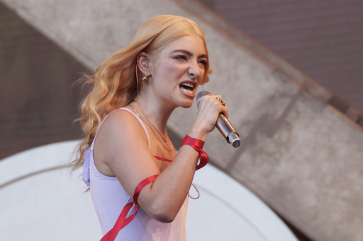 Lorde performs at the Glastonbury Festival in Worthy Farm, Somerset, England, Monday, June 27, 2022. (AP Photo/Scott Garfitt)
