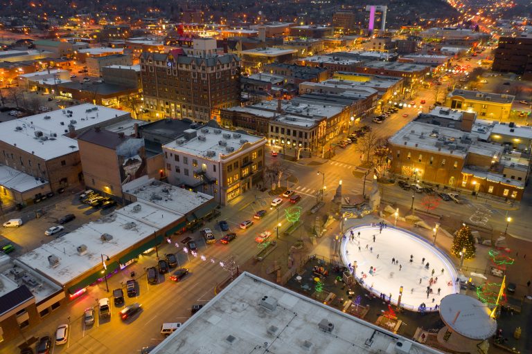Aerial View of Christmas Lights in Rapid City, South Dakota at Dusk
