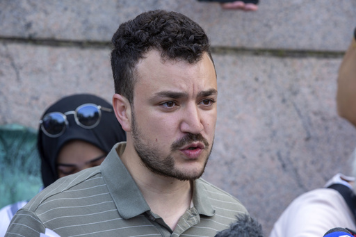FILE - Student negotiator Mahmoud Khalil is seen at a pro-Palestinian protest encampment on the Columbia University campus in New York, April 29, 2024. (AP Photo/Ted Shaffrey, File)