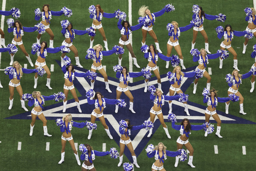 FILE - The Dallas Cowboys Cheerleaders perform during an NFL football game against the Philadelphia Eagles in Arlington, Texas, Sunday, Nov. 10, 2024. (AP Photo/Gareth Patterson, File)