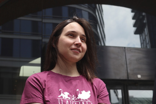 Harvard University researcher Kseniia Petrova, 30, departs the John Joseph Moakley United States Courthouse after being released on bail from federal custody on Thursday, June 12, 2025, in Boston. (AP Photo/Leah Willingham)