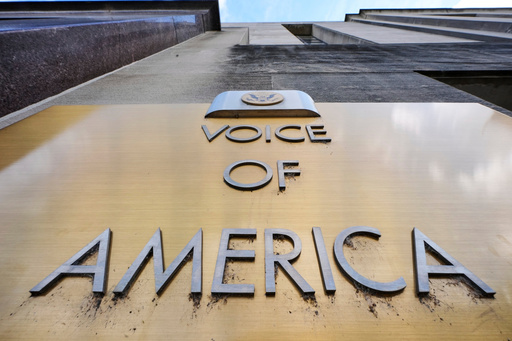 FILE - The Voice of America building is pictured in Washington, May 5, 2025. (AP Photo/Gene J. Puskar, File)