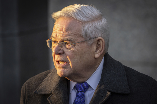 FILE - Former Sen. Bob Menendez, D-N.J., speaks to reporters outside federal court in New York, Jan. 29, 2025. (AP Photo/Stefan Jeremiah, File)