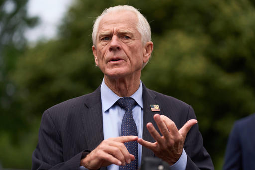 White House trade counselor Peter Navarro speaks with reporters at the White House, Thursday, May 29, 2025, in Washington. (AP Photo/Evan Vucci)