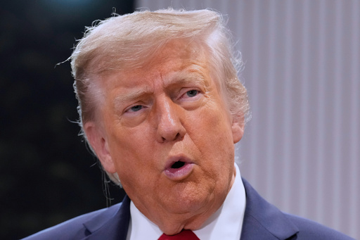 FILE - President Donald Trump speaks during a meeting with Canada's Prime Minister Mark Carney on the sidelines of the G7 Summit, June 16, 2025, in Kananaskis, Canada. (AP Photo/Mark Schiefelbein, File)