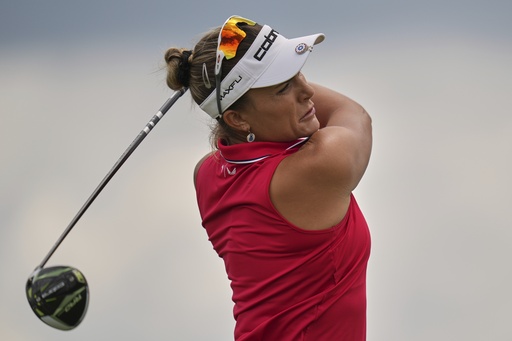 Lexi Thompson hits from the third tee during the first round of the U.S. Women's Open golf tournament at Erin Hills Thursday, May 29, 2025, in Erin, Wis. (AP Photo/Jeff Roberson)