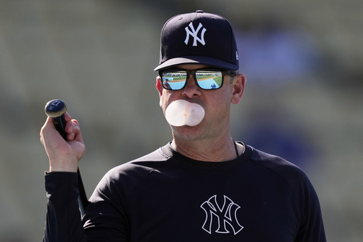 New York Yankees manager Aaron Boone is seen prior to a baseball game against the Los Angeles Dodgers, Friday, May 30, 2025, in Los Angeles. (AP Photo/Mark J. Terrill)