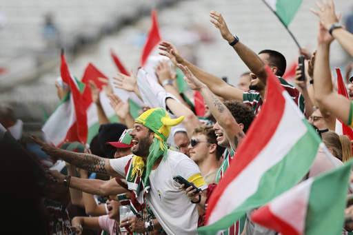 Fluminense fans celebrate after the Club World Cup round of 16 soccer match between Inter Milan and Fluminense in Charlotte, N.C., Monday, June 30, 2025. (AP Photo/Nell Redmond)