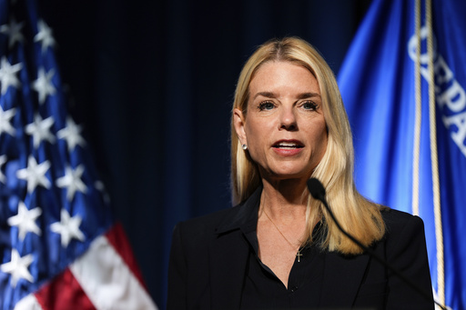 Attorney General Pam Bondi speaks at a news conference at the Drug Enforcement Administration, Tuesday, July 15, 2025, in Arlington, Va. (AP Photo/Julia Demaree Nikhinson)