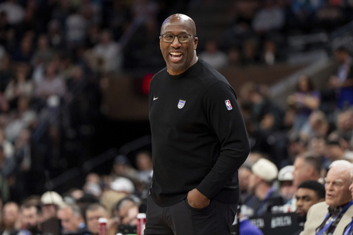 FILE - Sacramento Kings head coach Mike Brown is pictured in the first half of an NBA preseason basketball game against the Utah Jazz, Oct. 15, 2024, in Salt Lake City. (AP Photo/Spenser Heaps, File)