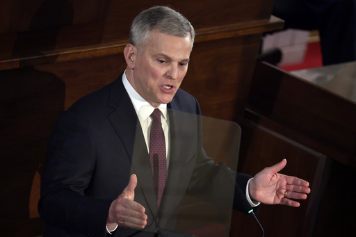 FILE - North Carolina Gov. Josh Stein delivers the State of the State address at the Legislative Building, March 12, 2025, in Raleigh N.C. (AP Photo/Chris Seward, File)