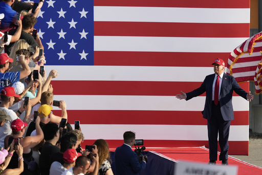 President Donald Trump arrives to speak at a rally at the Iowa State Fairgrounds, Thursday, July 3, 2025, in Des Moines, Iowa. (AP Photo/Charlie Neibergall)