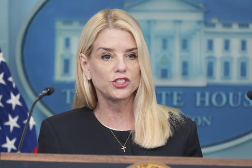 Attorney General Pam Bondi speaks to the media, Friday, June 27, 2025, in the briefing room of the White House in Washington. (AP Photo/Jacquelyn Martin)
