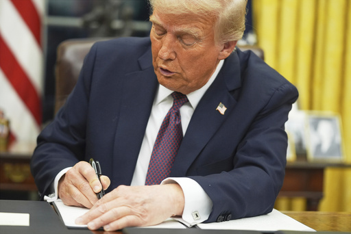 FILE - President Donald Trump signs an executive order on birthright citizenship in the Oval Office of the White House in Washington, Jan. 20, 2025. (AP Photo/Evan Vucci, File)