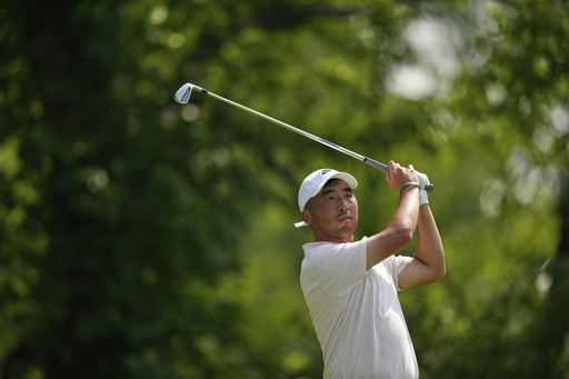 Doug Ghim tees off on the 13th hole during the first round of the U.S. Open golf tournament at Oakmont Country Club Thursday, June 12, 2025, in Oakmont, Pa. (AP Photo/Carolyn Kaster)