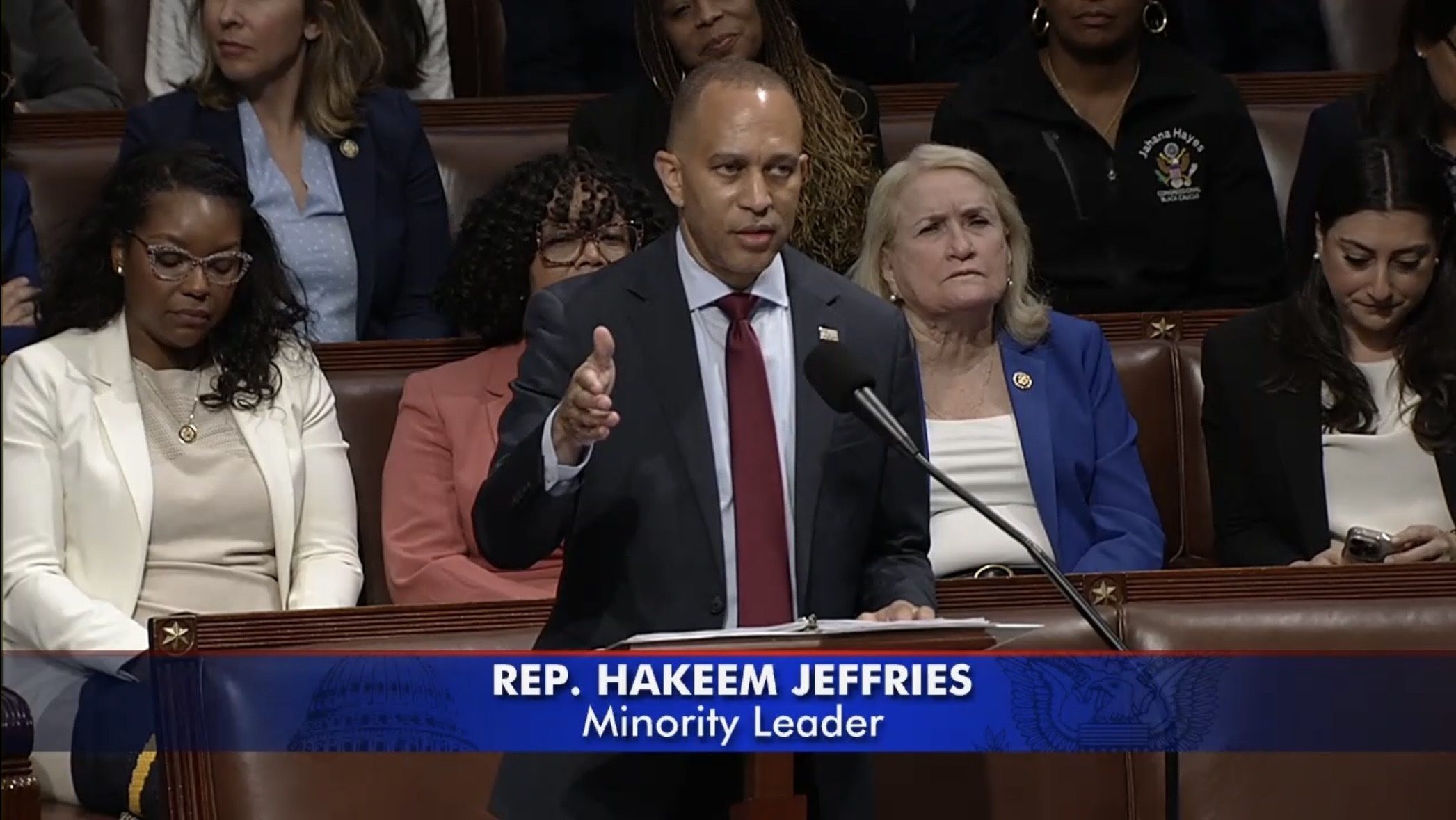House Democratic Leader Hakeem Jeffries, D-N.Y., set a record for the length of a floor speech on July 3, 2025, while speaking against Republicans' reconciliation package. (Screenshot from House webcast)