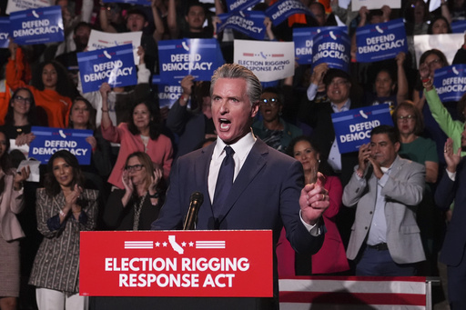 California Gov. Gavin Newsom speaks during a news conference Thursday, Aug. 14, 2025, in Los Angeles. (AP Photo/Marcio Jose Sanchez)