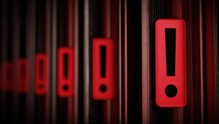 Red server panels with exclamation marks