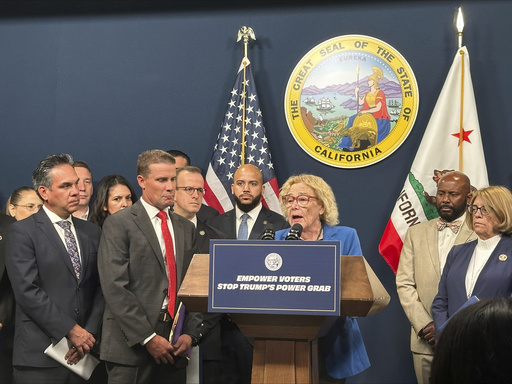 California Rep. Zoe Lofgren joins Democratic state leaders in announcing a legislative package to advance a partisan effort to redraw California congressional map at a press conference on Monday, Aug. 18, 2025, in Sacramento, Calif. (AP Photo/Tran Nguyen)