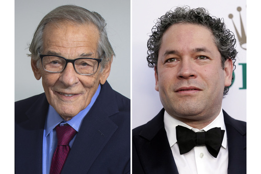 This combination of images shows Robert Caro posing for a portrait in New York on Sept. 11, 2024, left, and Gustavo Dudamel at the 2023 Los Angeles Philharmonic Gala, on Oct. 5, 2023. (AP Photo)