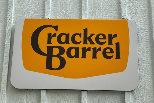 The new Cracker Barrel logo is displayed on Thursday, Aug. 21, 2025, in New York. (AP Photo/Wyatte Grantham-Philips)