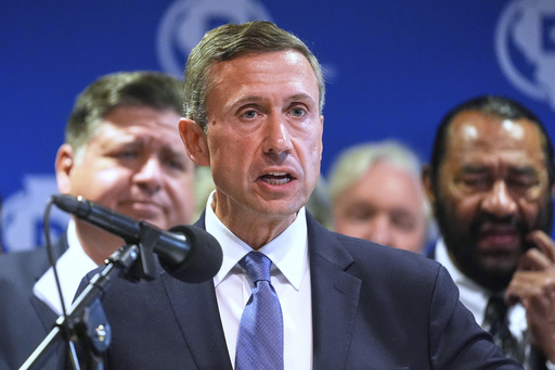 FILE - DNC Chairman Ken Martin speaks during a news conference in Aurora, Ill., Aug 5, 2025. (AP Photo/Erin Hooley, File)
