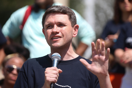 Texas Rep. James Talarico speaks at a rally, Saturday, Aug. 16, 2025, at Wrigley Square in Millennium Park in Chicago. (AP Photo/Talia Sprague)