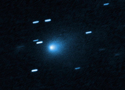 This image provided by NASA/European Space Agency shows an image captured by Hubble of the interstellar comet 3I/ATLAS on July 21, 2025, when the comet was 277 million miles from Earth. (NASA/European Space Agency via AP)