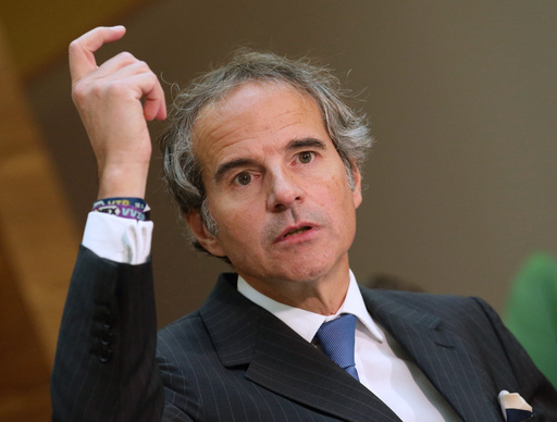 FILE - International Atomic Energy Agency (IAEA) Director General, Rafael Grossi, addresses the media after arriving at the Vienna International Airport in Schwechat, Austria, May 7, 2024. (AP Photo/Heinz-Peter Bader, File)