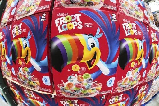 Kellogg's Froot Loops is on display in a Costco in Pittsburgh, Monday, July 14, 2025. (AP Photo/Gene J. Puskar)