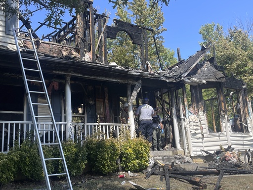 This image provided by the Office of the State Fire Marshal shows the aftermath of a house fire in Waldorf, Md., Sunday, Aug. 10, 2025. (Office of the State Fire Marshal via AP)
