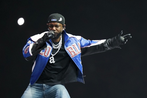 FILE - Kendrick Lamar performs during halftime of the NFL Super Bowl 59 football game between the Kansas City Chiefs and the Philadelphia Eagles in New Orleans on Feb. 9, 2025. (AP Photo/Matt Slocum, file)