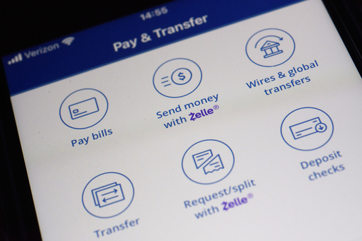 FILE - Options to use the Zelle payments network are seen on a mobile banking app in New York, Dec. 20, 2024. (AP Photo/Patrick Sison, File)