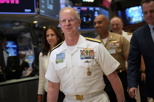 FILE - Adm. Daryl Caudle, commander of the United States Forces Command, arrives to ring the closing bell at the New York Stock Exchange, May 26, 2023, in New York. (AP Photo/John Minchillo, File)