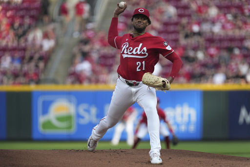 FILE - Cincinnati Reds' Hunter Greene delivers a pitch in the first inning of a baseball game against the Milwaukee Brewers, on June 3, 2025, in Cincinnati. (AP Photo/Kareem Elgazzar, File)