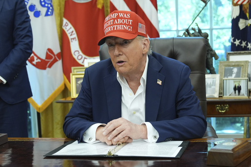 President Donald Trump speaks in the Oval Office of the White House, Friday, Aug. 22, 2025, in Washington. (AP Photo/Jacquelyn Martin)