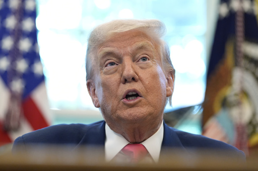 President Donald Trump speaks during an event in the Oval Office to mark the 90th anniversary of the Social Security Act, Thursday, Aug. 14, 2025, in Washington. (AP Photo/Alex Brandon)
