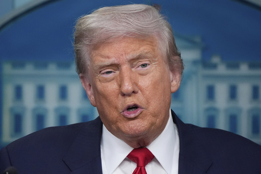 President Donald Trump speaks with reporters in the James Brady Press Briefing Room at the White House, Monday, Aug. 11, 2025, in Washington. (AP Photo/Alex Brandon)