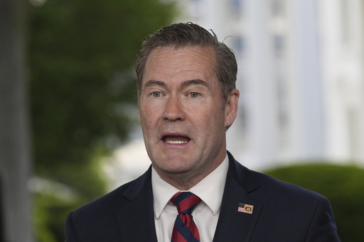 FILE - National security adviser Mike Waltz speaks during a television interview at the White House, May 1, 2025, in Washington. (AP Photo/Alex Brandon, File)