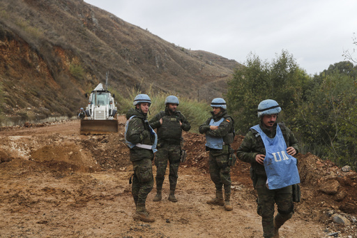 FILE - UNIFIL peacekeepers secure the area in Khardali, southern Lebanon, following a ceasefire between Israel and Hezbollah, Nov. 27, 2024. (AP Photo/Mohammed Zaatari, File)
