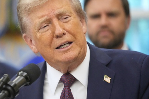 President Donald Trump speaks during an event about the relocation of U.S. Space Command headquarters from Colorado to Alabama in the Oval Office of the White House, Tuesday, Sept. 2, 2025, in Washington. (AP Photo/Mark Schiefelbein)