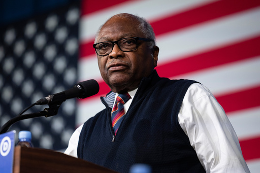 FILE - Rep. Jim Clyburn, D-S.C., speaks during the Democratic National Committee Winter Meeting, Feb. 4, 2023, in Philadelphia. (AP Photo/Matt Rourke, File)