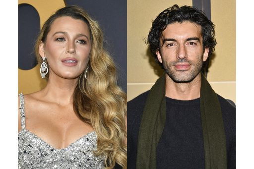FILE - Blake Lively is seen in New York on Feb. 16, 2025, left, and Justin Baldoni attends a screening in New York on Dec. 13, 2023. (Photos by Evan Agostini/Invision/AP, File)