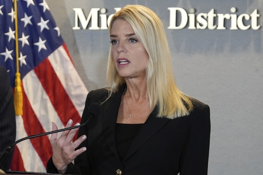 Attorney General Pam Bondi speaks during a human smuggling news conference Thursday Sept. 4, 2025, in Tampa, Fla. (AP Photo/Chris O'Meara)